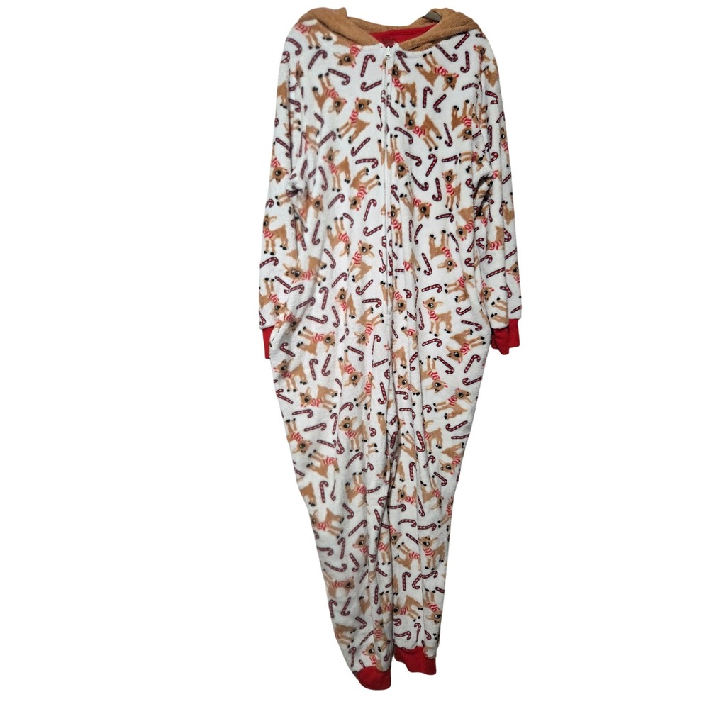 Rudolph Red-Nosed Reindeer Women 3XL Pajama One‎ Piece  Hooded Fleece Christmas